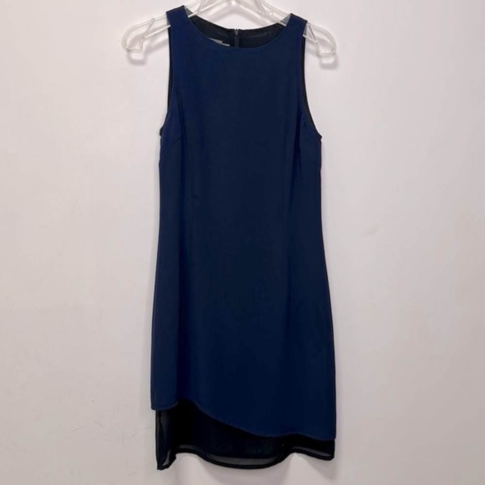 MANGO | Navy Blue Midi Dress with Black Asymmetrical Design